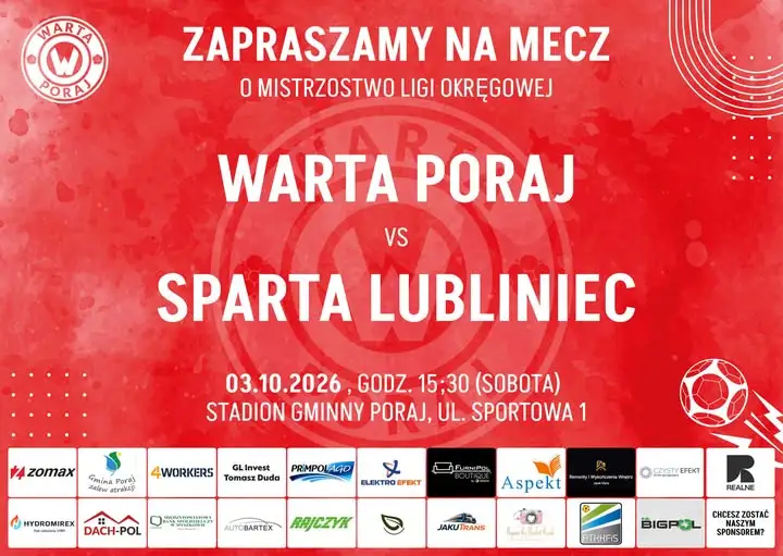 Warta Poraj podejmie Spartę Lubliniec w 9. kolejce ligi okręgowej