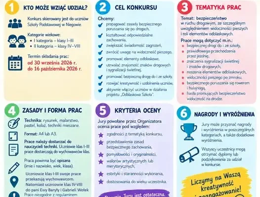 Konkurs plastyczny „Bezpieczni na drodze” – odblaskowa szkoła zaprasza uczniów