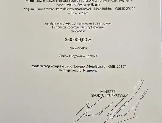 Niegowa: 350 tys. zł na modernizację zaplecza sportowego przy szkole podstawowej