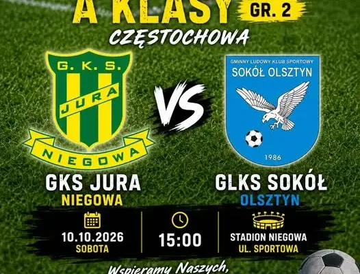 GKS Jura Niegowa walczy o kolejne punkty z GLKS Sokół Olsztyn