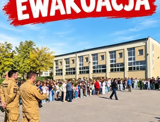 Próbna ewakuacja i prelekcja o ataku dronów w szkole w Myszkowie