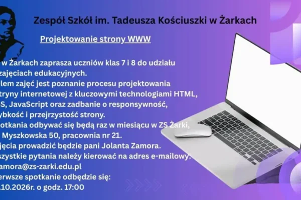 Zajęcia z tworzenia stron internetowych w Żarkach – dla klas 7 i 8