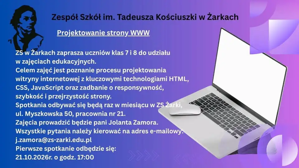 Zajęcia z tworzenia stron internetowych w Żarkach – dla klas 7 i 8