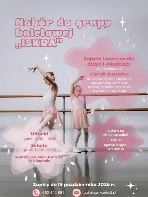 Zajęcia baletowe dla dzieci i młodzieży w Gminnym Ośrodku Kultury w Niegowie
