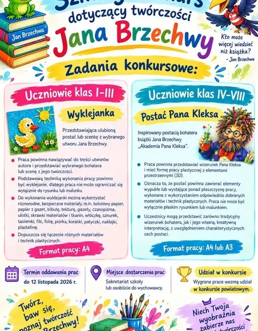 Szkolny konkurs o twórczości Jana Brzechwy – prace do 12 listopada 2026