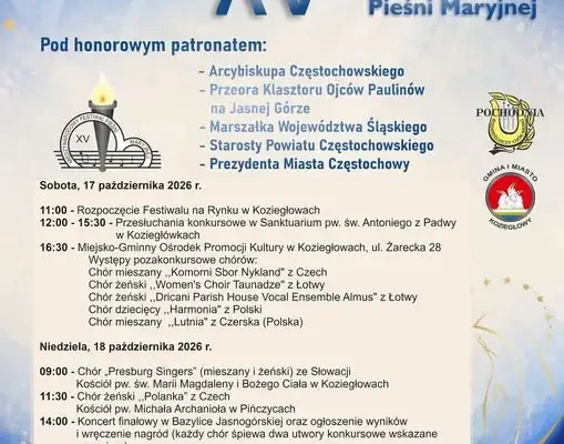 XV Międzynarodowy Festiwal Chóralnej Pieśni Maryjnej w Koziegłowach i Pińczycach
