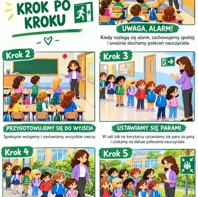 Próbna ewakuacja w SP1 Myszków – uczniowie i nauczyciele sprawnie opuścili budynek