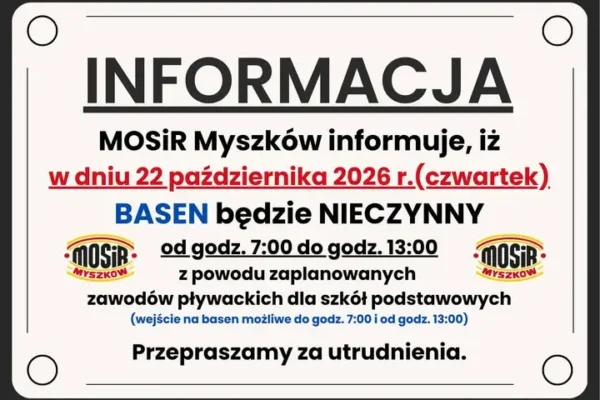 Basen w Myszkowie nieczynny 22 października do godz. 13:00 – powód: zawody pływackie