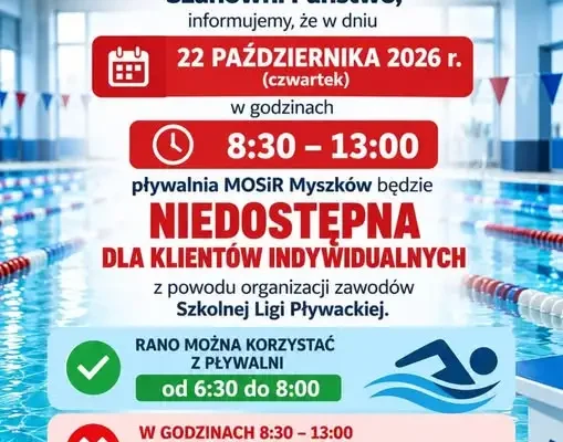 Pływalnia MOSiR Myszków: ograniczenia w czwartek 22 października