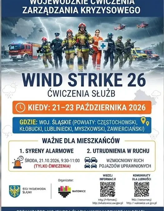 Ćwiczenia „Wind Strike 26” w powiecie myszkowskim – syreny alarmowe i utrudnienia w ruchu