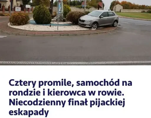 Cztery promile, rondo i kierowca w rowie – pijacka eskapada w powiecie myszkowskim