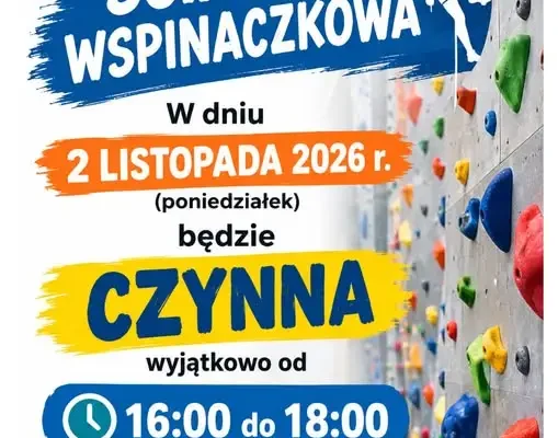 Myszków: zmiana godzin otwarcia ścianki wspinaczkowej 2 listopada